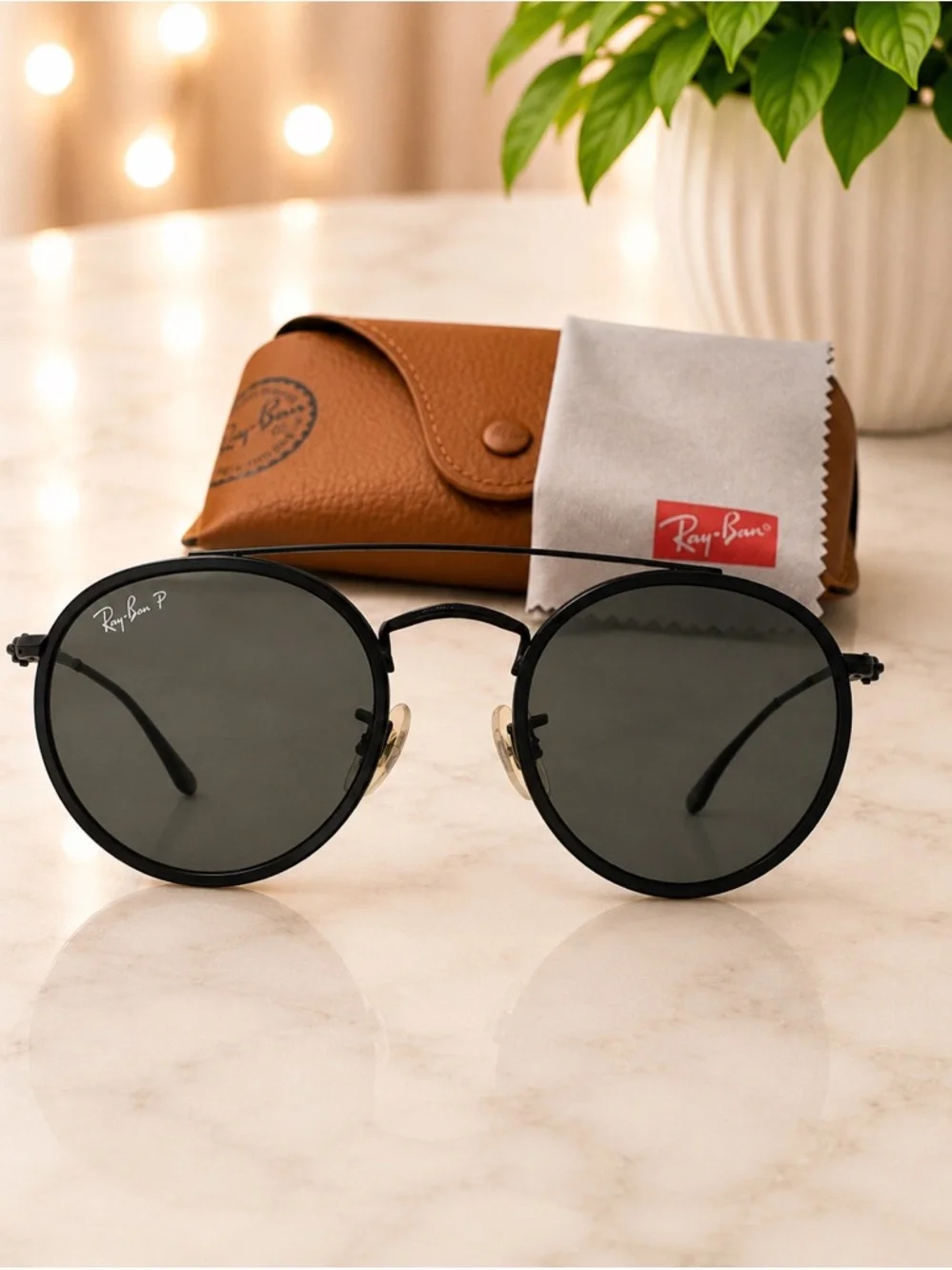 Ray-Ban RB3647N Round Double Bridge Polarized Sunglasses